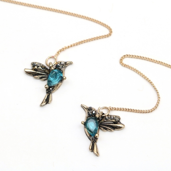 Dainty Hummingbird Earrings (blue) - Picture 2 of 3